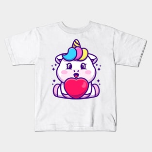 Cute baby unicorn cartoon with love Kids T-Shirt